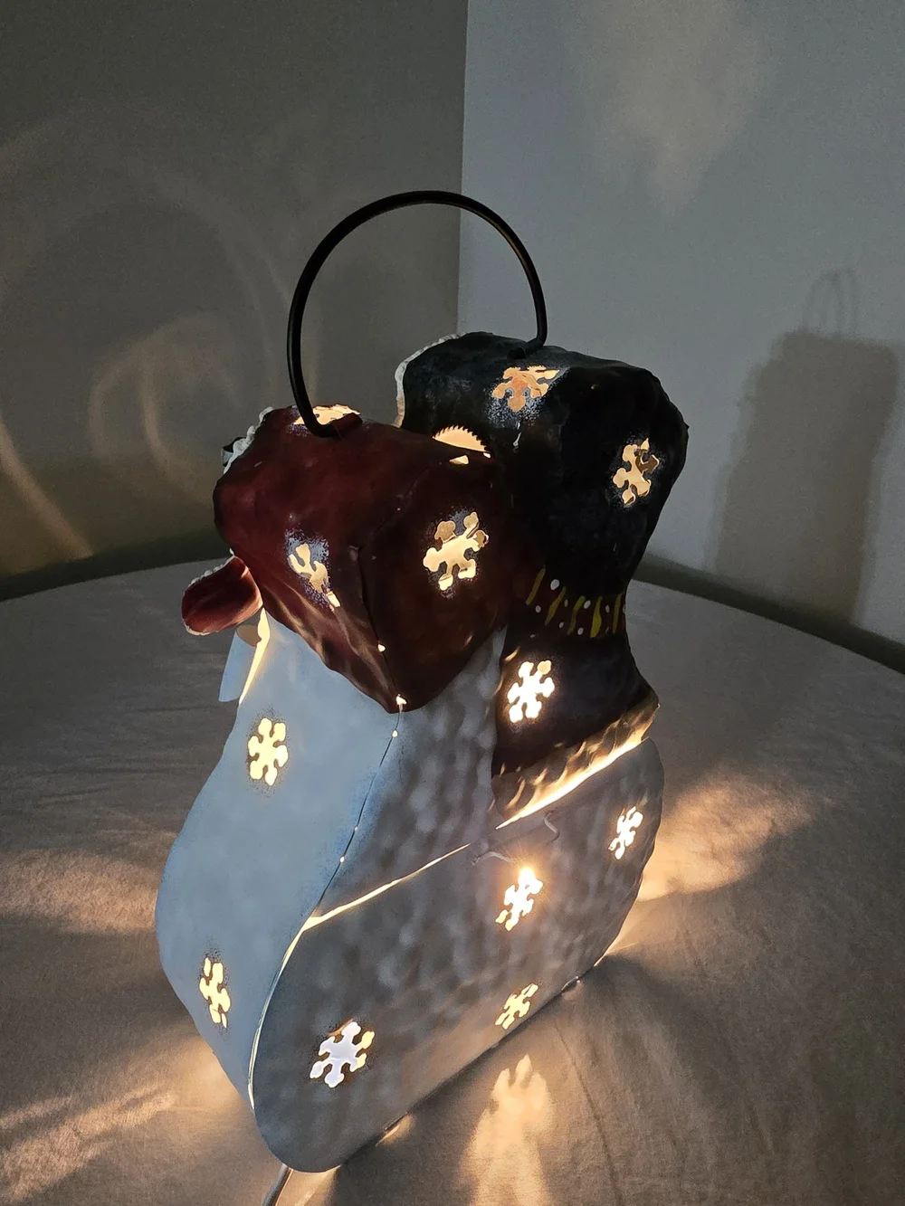 VTG Retired 3D Home Interiors Metal Snowmen Lighted Luminary Decor Lantern 10